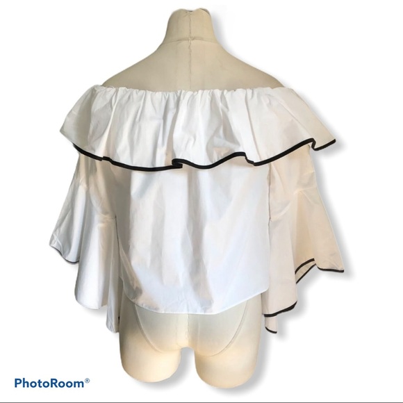 ZARA Ruffled Sleeve Off The Shoulder Top White - Picture 7 of 7